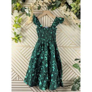 Hill House Little Girls Nap Dress Green Floral Tiered Size 7/8